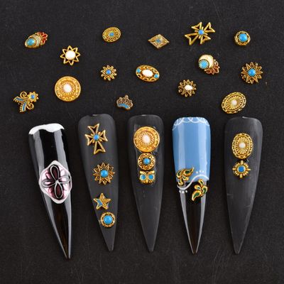 BAIYIYI 3D Mixed Pattern Vintage Alloy Nail Charms,30 PCS Metal Retro Dripping Oil Marble Nail Art Rhinestone Nail Gems Nail Jewels for Acrylic Nails Women DIY Nail Decorations Craft Supplies