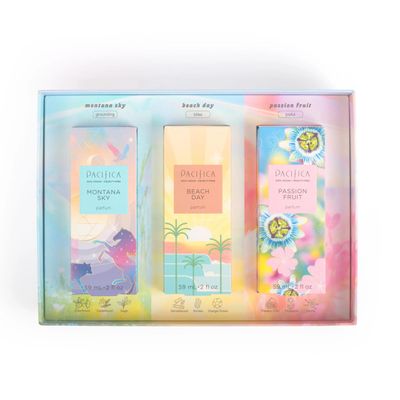 Pacifica Iconic Scents Gift Box - Montana Sky, Beach Day &amp; Passionfruit - Nature-Inspired Fragrance Collection, Vegan &amp; Cruelty-Free