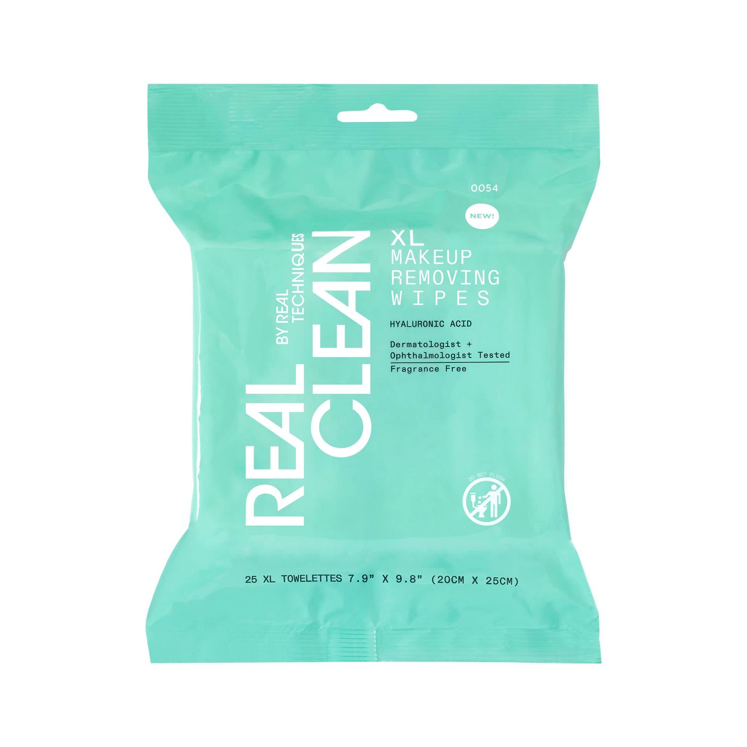 Real Techniques Real Clean XL Hydrating Facial Wipes, Infused With Hyaluronic Acid, Dual-Usage Cleansing Wipes Repair Skin &amp; Gently Remove Makeup, Fragrance Free, 25 Count