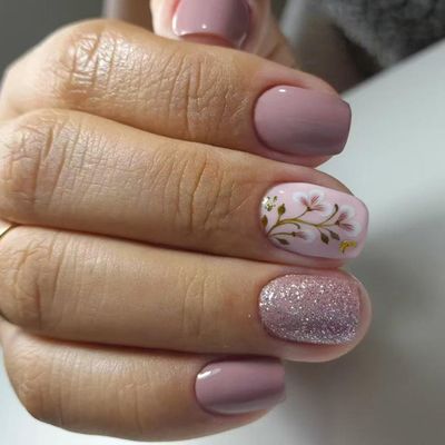 Short Square Press on Nails with Cute Flower Designs Purple Glitter Fake Nails Glossy Finish Summer Artificial Nails Extra Short Glue on Nails Floral Stick on Nails for Women Manicure Nail Art DIY