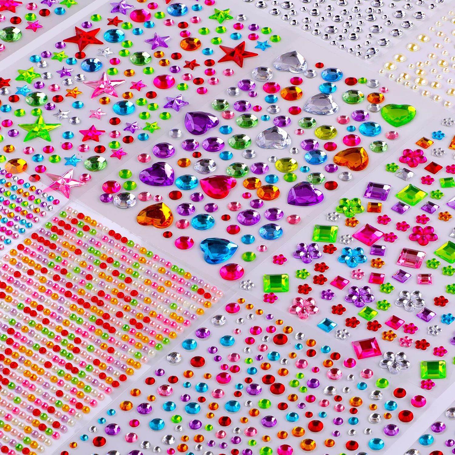 Gem Stickers, 3005 Pcs Rhinestone Stickers, Jewel Stickers Self Adhesive, Bling Acrylic Gems for Crafts, Stick on Gems &amp; Pearls for Makeup, DIY, Eye, Nail, Muti Colors, Shapes, Sizes