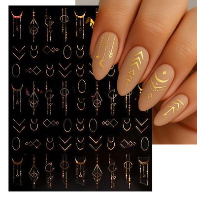 IDDFEVE Bohemia Nail Art Stickers - Tribal Gold Arrow and Triangle Self-Adhesive 3D Nail Decals for DIY Golden Manicure (6 Sheets)
