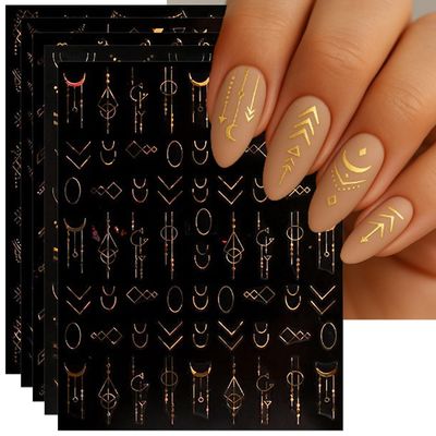 IDDFEVE Bohemia Nail Art Stickers - Tribal Gold Arrow and Triangle Self-Adhesive 3D Nail Decals for DIY Golden Manicure (6 Sheets)