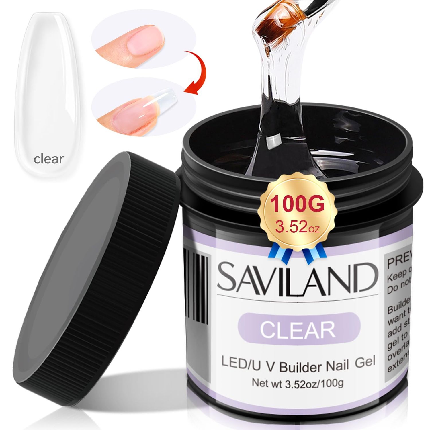 SAVILAND LED &amp; U V Builder Nail Gel - 100 G Large Capacity Clear Hard Gel for Nails, Nail Extension Gel Nail Strengthen Nail Hard Gel Builder Nail Gel Kit Nail Stuff for DIY Nail Art Manicure Set