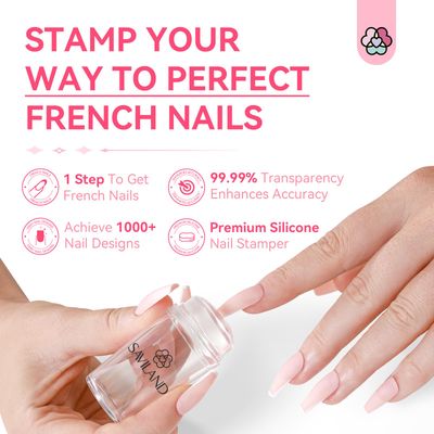 Saviland French Tip Nail Stamp - 4PCS Nail Art Stamper Kit Clear Silicone Nails Stamping Long &amp; Short Jelly Stamper with Scrapers Nails Stamper Kit for French Manicure Home DIY Salon