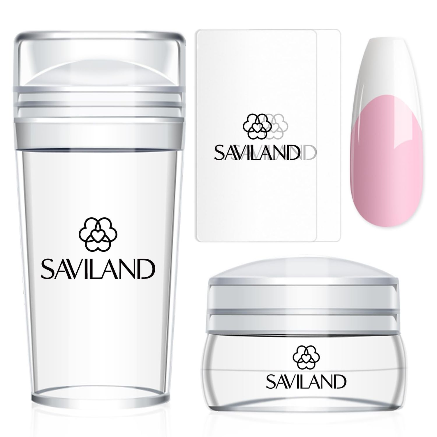 Saviland French Tip Nail Stamp - 4PCS Nail Art Stamper Kit Clear Silicone Nails Stamping Long &amp; Short Jelly Stamper with Scrapers Nails Stamper Kit for French Manicure Home DIY Salon