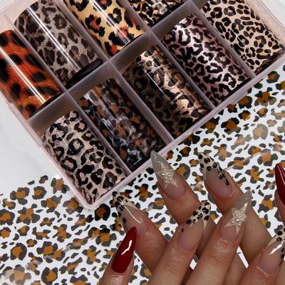 Leopard &amp; Cheetah Print Nail Foils - Transfer Art Foil Stickers - Winter Nail Decorations - Laser Starry Sky Paper Manicure Accessories for Women - 1 Box