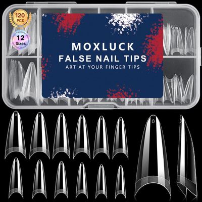 Moxluck Stiletto False Nails, Soft Gel Almond Half Cover Acrylic Nails 120Pcs, DIY and Salon Nail Tips Art