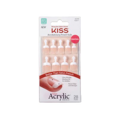 KISS Salon Acrylic, Press-On Nails, Nail glue included, Power Play, Pink, Real Short Size, Squoval Shape, Includes 28 Nails, 2g glue, 1 Manicure Stick, 1 Mini File