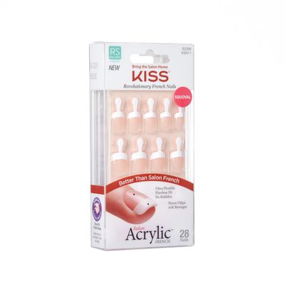KISS Salon Acrylic, Press-On Nails, Nail glue included, Power Play, Pink, Real Short Size, Squoval Shape, Includes 28 Nails, 2g glue, 1 Manicure Stick, 1 Mini File