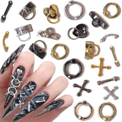 Dornail 30pcs Vintage Punk Alloy Nail Charms 3D Cross Nail Charm Hollow Hanging Rings Latch Metal Nail Art Charms for Nails Jewelry Gothic Design Nail Accessories Nail Supplies Nail Art Decorations