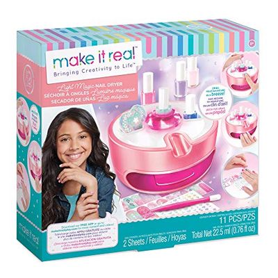 Light Magic Nail Dryer &amp; Polish Set for Girls &amp; Teens - 5 Vibrant Nail Colors, Art Stickers, Nail File, Cuticle Pusher &amp; Dryer - Water-Based, Non-Toxic Polish Perfect Spa Day Manicures Make it Real