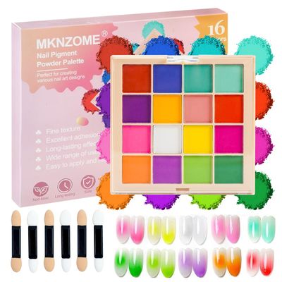 MKNZOME Nail Pigment Powder Palette, 16 Colors Solid Pigment Powder for Nails Set Pigmentos para Uas, Nail Art Palette Manicure DIY Accessories
