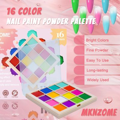 MKNZOME Nail Pigment Powder Palette, 16 Colors Solid Pigment Powder for Nails Set Pigmentos para Uas, Nail Art Palette Manicure DIY Accessories