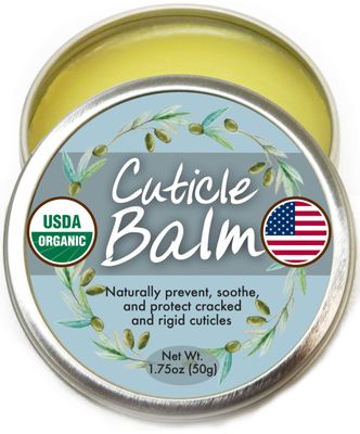 Organic Cuticle Balm - Natural, Made in USA (1.75oz Large Size) USDA Certified Cuticle &amp; Nail Salve Oil to Moisturize, Protect, Heal Cracked &amp; Rigid Skin