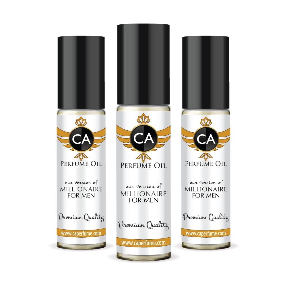 CA Perfume Impression of Paco R. Millionaire For Men Replica Fragrance Body Oil Dupes Alcohol-Free Essential Aromatherapy Sample Travel Size Concentrated Long Lasting Attar Roll-On 0.3 Fl Oz-X3