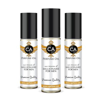 CA Perfume Impression of Paco R. Millionaire For Men Replica Fragrance Body Oil Dupes Alcohol-Free Essential Aromatherapy Sample Travel Size Concentrated Long Lasting Attar Roll-On 0.3 Fl Oz-X3