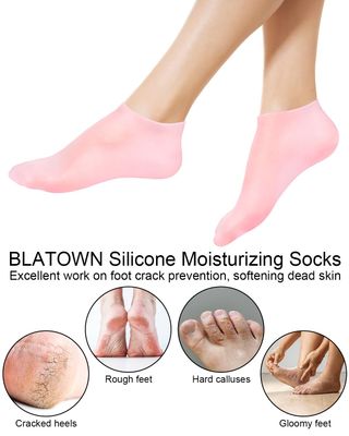 BLATOWN 2 Pairs Silicone Moisturizing Foot Socks, Soft Silicone Socks, Anti Slip Gel Spa Socks Softening Feet Dry Cracked Skin, Spa Pedicure Socks for Women Foot Care After Pedicure