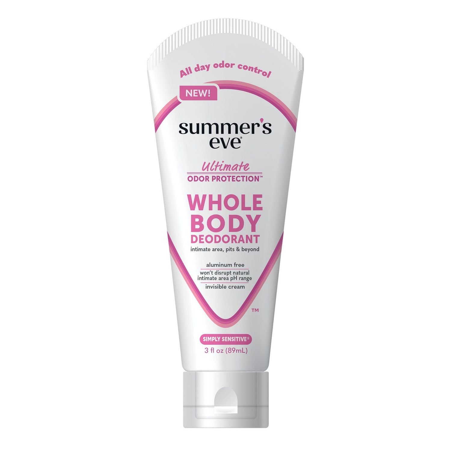 Summers Eve, Whole Body Deodorant for Women, Ultimate Odor Control, Aluminum Free Deodorant, Simply Sensitive, 3 Fl Oz