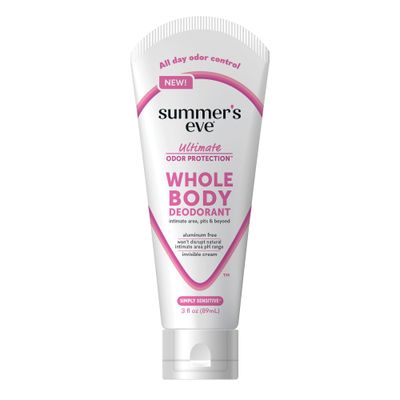 Summers Eve, Whole Body Deodorant for Women, Ultimate Odor Control, Aluminum Free Deodorant, Simply Sensitive, 3 Fl Oz