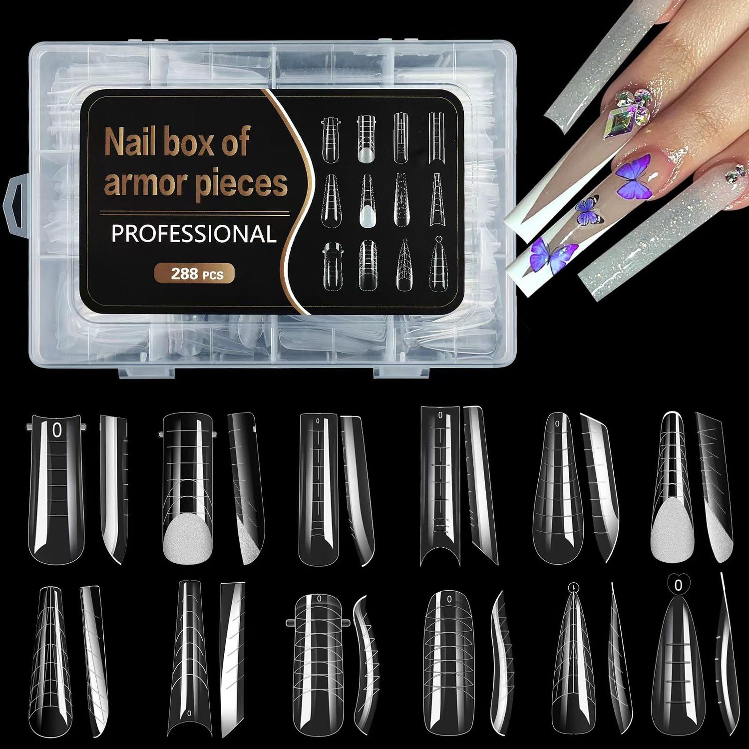 ADULLPONY 288 PCS Nail Dual Forms for Polygel, Nail Forms for Builder Gel, 12 Sizes Extension Acrylic Nail Molds Sets, Reusable Polygel Forms False Nail Tips for Manicure Nail Art Design Salon DIY