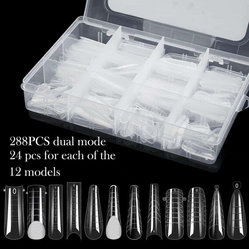 ADULLPONY 288 PCS Nail Dual Forms for Polygel, Nail Forms for Builder Gel, 12 Sizes Extension Acrylic Nail Molds Sets, Reusable Polygel Forms False Nail Tips for Manicure Nail Art Design Salon DIY
