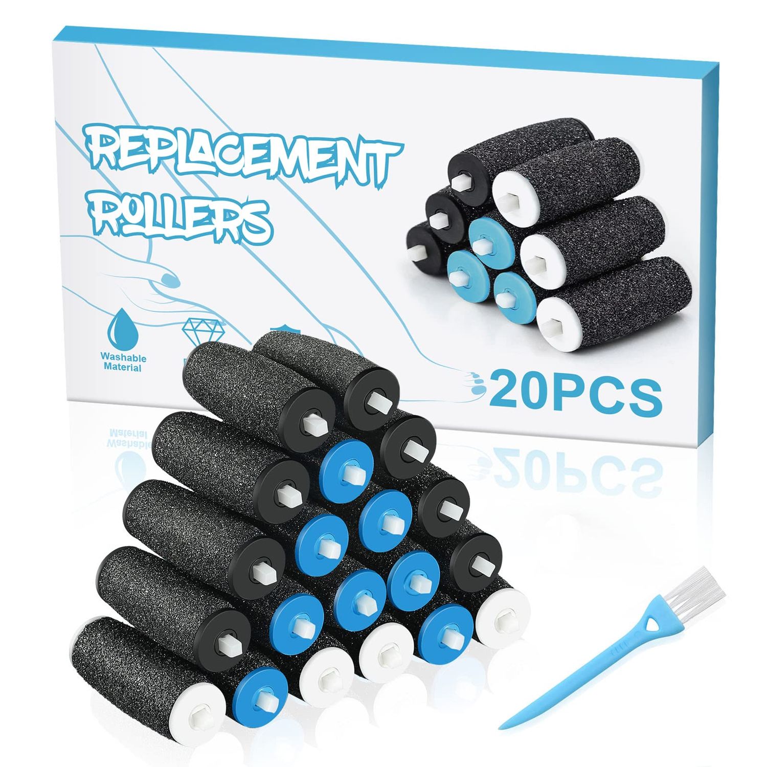 10/20Pcs Pedi Replacement Rollers Compatible with Amope Pedi Perfect Refills Electronic Foot File,with 8 Extra Coarse&amp;8 Regular&amp;4 Soft, for Foot Scrubber Callus Remover, Ped Egg Powerball for Feet