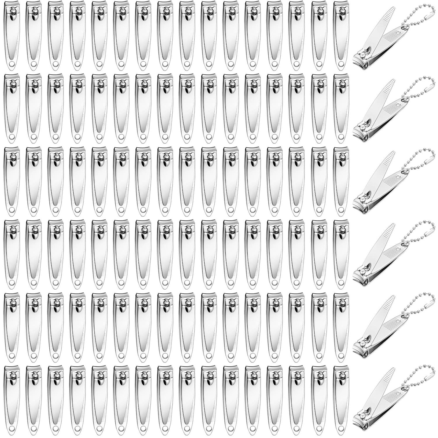 200 Pieces Nail Clippers Bulk Stainless Steel Fingernails Cutters Pointed Toenail Trimmers Manicure Pedicure Tool Set with Key Chains for Kids Men and Women