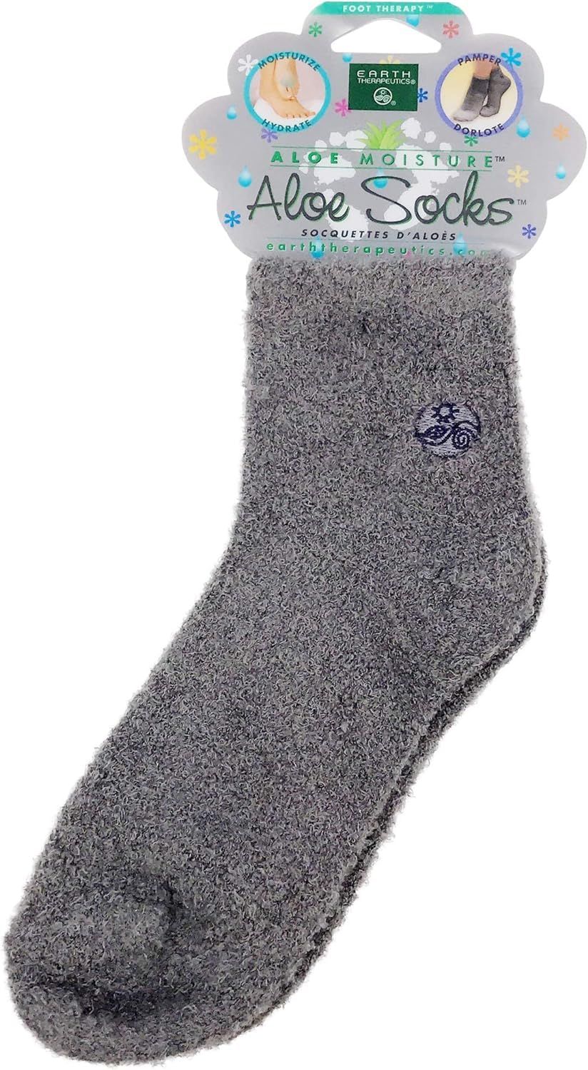Earth Therapeutics Aloe Vera Socks - Infused with Natural Aloe Vera &amp; Vitamin E - Helps Dry Feet, Cracked Heels, Calluses, Rough Skin, Dead Skin - Use with Your Favorite Lotions - Gray