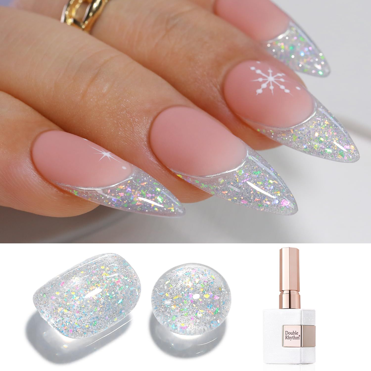 Double Rhythm 15ML Glitter Gel Polish Shimmer Reflective Holographic Color for Nail Art Salon DIY at Home (B1135)