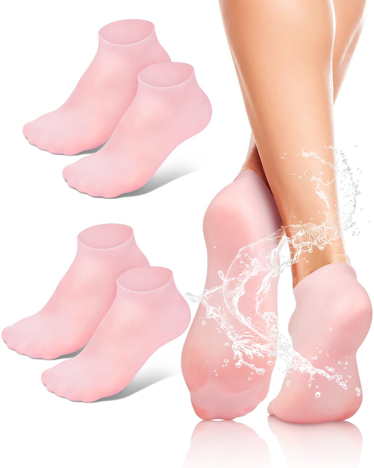 BLATOWN 2 Pairs Silicone Moisturizing Foot Socks, Soft Silicone Socks, Anti Slip Gel Spa Socks Softening Feet Dry Cracked Skin, Spa Pedicure Socks for Women Foot Care After Pedicure