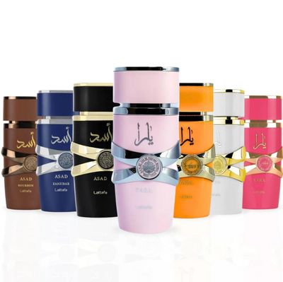 Generic New Yara Collection 7 Piece Set Eau De Parfum Spray for Unisex (3.4 Ounce Pink Yara, Yara Moi, Yara Tous, Yara Candy, Asad, Asad Zanzibar, Asad Bourbon)