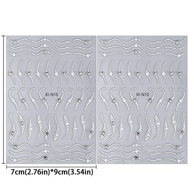 French Tip Nail Stickers White Wave Curve Stripe Lines French Tips Nail Art Stickers Crystal Line French Nail Sticker Rhinestones French Tip Stickers Nail Decals For Nail Art Supplies Nail Accessories