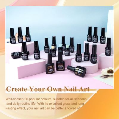 eodci Gel Polish Nail Set 20 Colors with 3Pcs Glossy & Matte Top Coat and Base Coat, Light Purple Yellow Blue Sparkle Glitters Colorful Gel Polish Set For Valentines Gifts