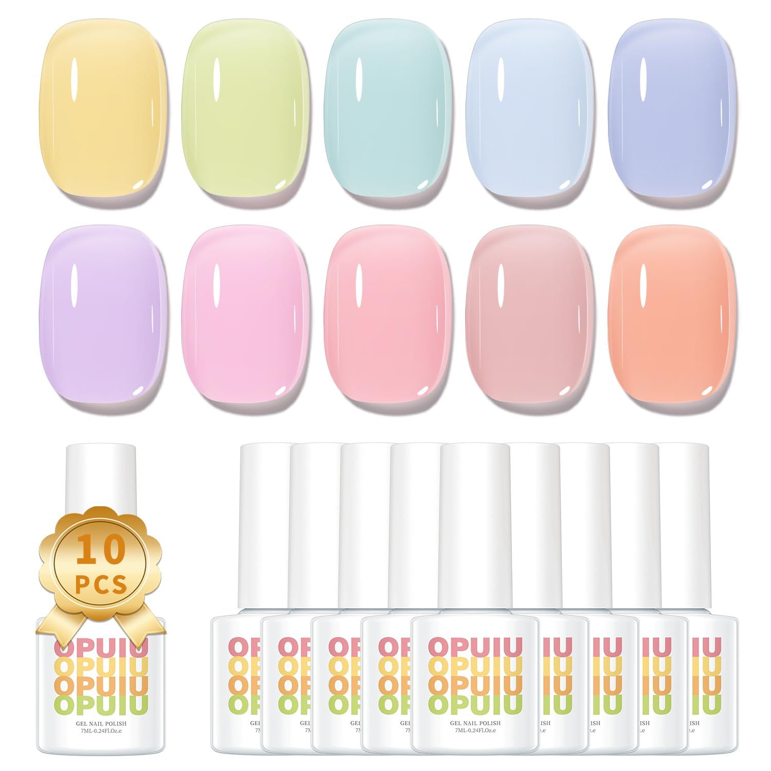 OPUIU 10 Pcs Pastel Jelly Gel Nail Polish Set Purple Pink Blue Icy Transparent Nude Gel Polish Kit Summer Translucent Sheer Nail Gel UV LED Diy Home