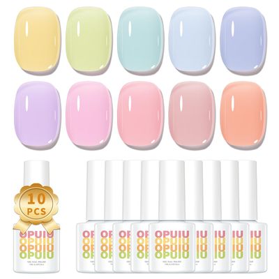 OPUIU 10 Pcs Pastel Jelly Gel Nail Polish Set Purple Pink Blue Icy Transparent Nude Gel Polish Kit Summer Translucent Sheer Nail Gel UV LED Diy Home