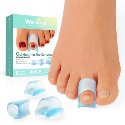 Welnove Hammertoe Corrector - 6 PCS Toe Splints Realign Bent, Curled, Crooked, Claw, Hammer Toes - Toe Straighteners for Men and Women, FSA or HSA eligible - Blue