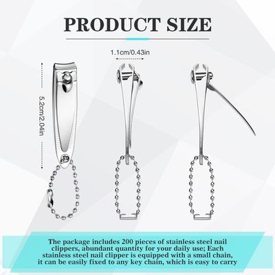 200 Pieces Nail Clippers Bulk Stainless Steel Fingernails Cutters Pointed Toenail Trimmers Manicure Pedicure Tool Set with Key Chains for Kids Men and Women