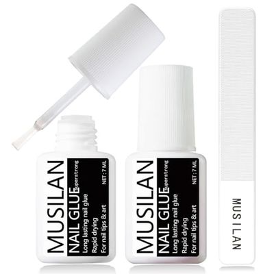 MUSILAN Nail Glue,Nail Glue for Press On Nails,Brush on Nail Glue Professional Nail Tip Glue,Super Strong Nail Gel Glue for Acrylic Nails False Nails Tips Adhesive with Glue Brush Press On Nail Tip