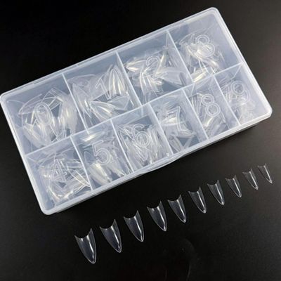 500pcs Almond Half Cover Nail Tips - Clear, Acrylic Nail Supplies (Medium)