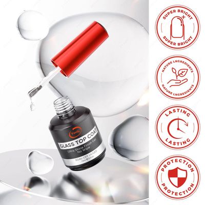 Vanfa Gel Polish Gel Glass Top Coat Super Shine No Wipe, Non Yellowing, Stain Resistant 0.5oz UV/LED cured needed