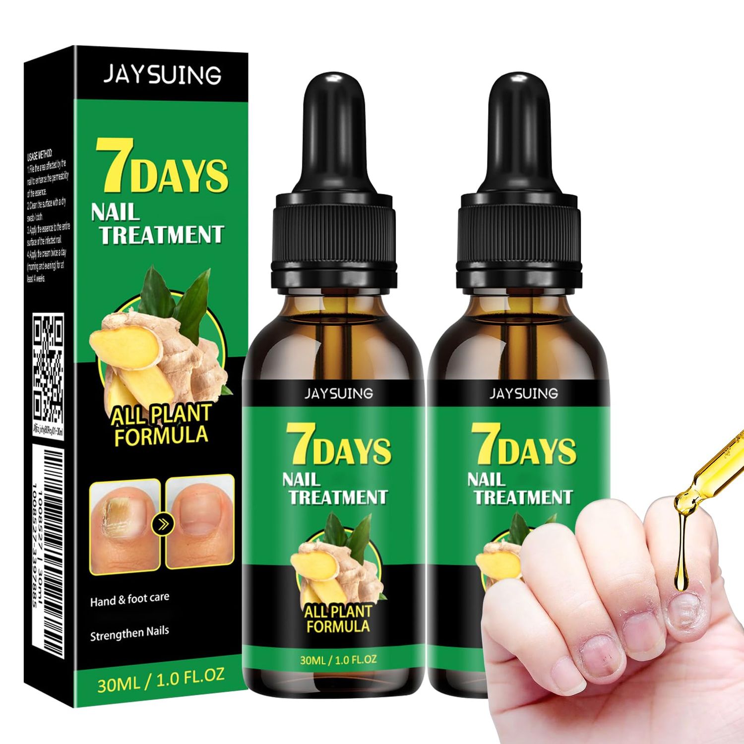 Ginger Nail Growth Serum, 7 Days Nail Treatment, Ginger Nail Treatment, Ginger Cuticle Care Oil for Strengthen &amp; Promote Nail Growth (2Pcs)