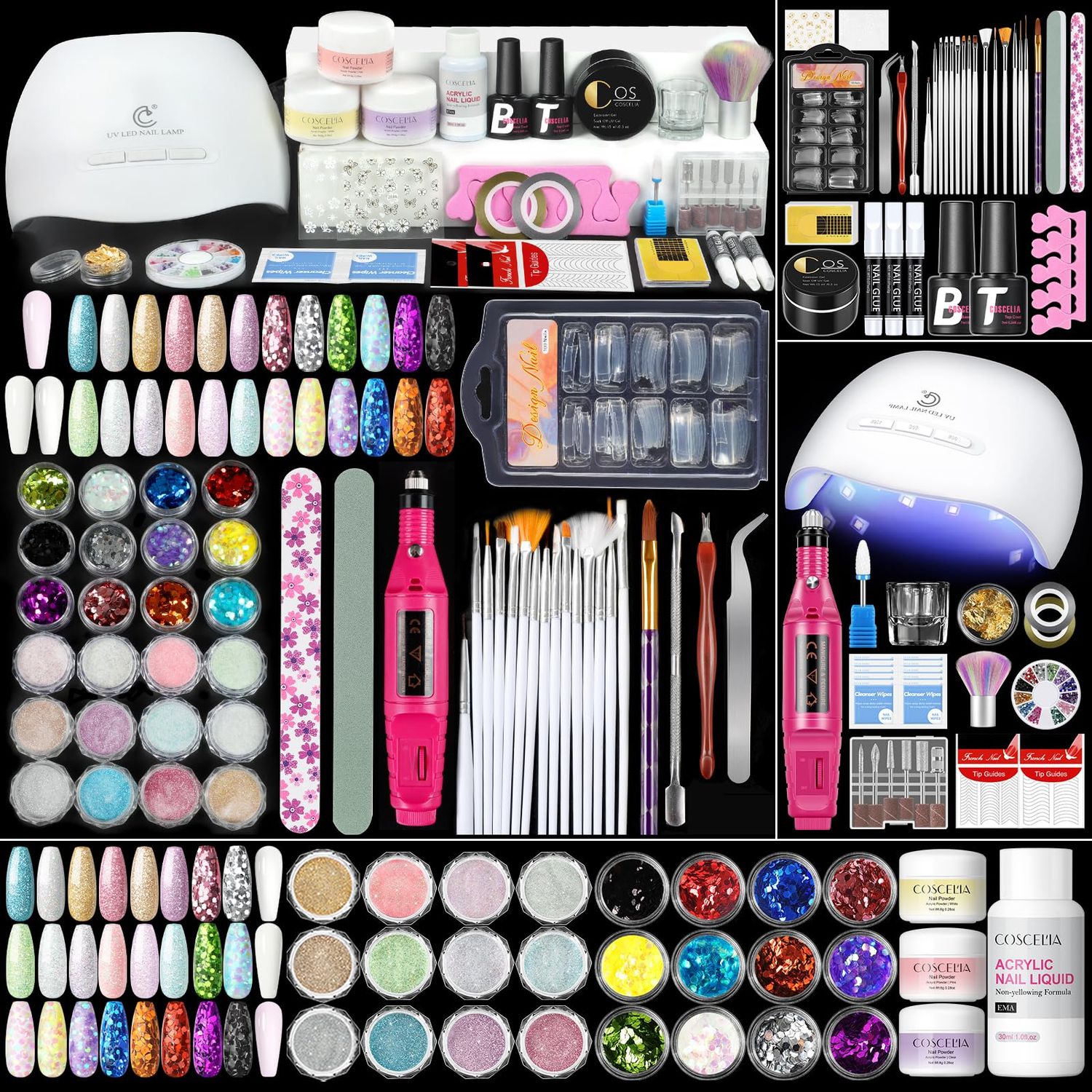 58pcs Acrylic Nail Kit for Beginners with Everything Professional Acrylics Powder with Drill and U V Light 36pcs Glitter Decoration Powder Complete Nail Kit Acrylic Set Gift for Women