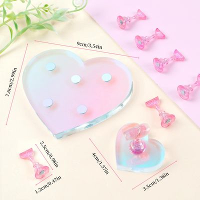 ASTONFOG Heart Nail Stand for Press Ons - 2 Set Holder for Painting Aurora Nails, Magnetic Display With 200 Pcs Adhesive Tabs for Home Salon Art Practice
