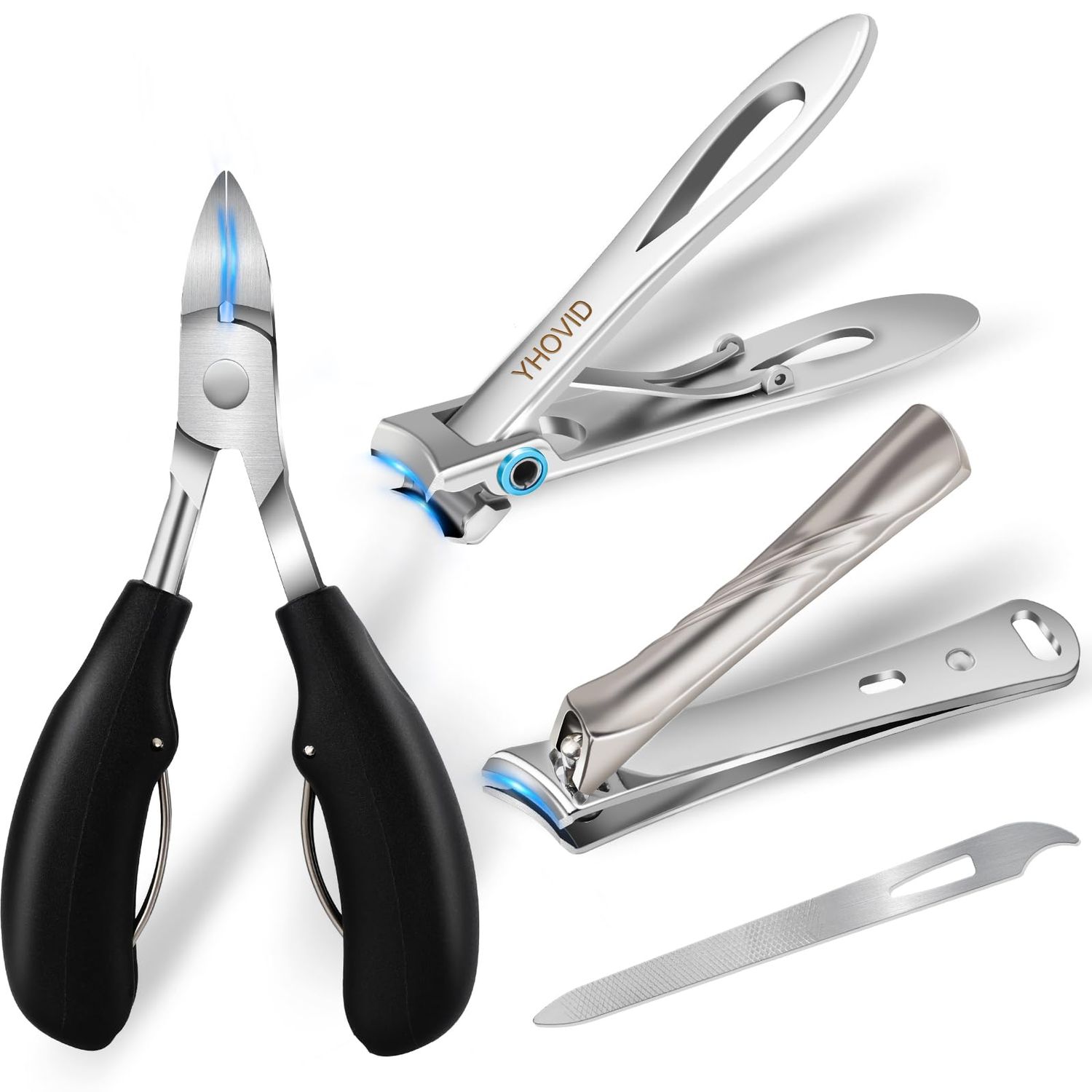 Toe Nail Clippers for Men, Toenail Clippers for Thick Nails for Seniors, German Ultra Sharp Stainless Steel Fingernail Clipper with Catcher, Heavy Duty Ingrown Nail Cutter Long Handle with Wide Jaw