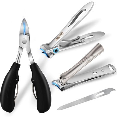 Toe Nail Clippers for Men, Toenail Clippers for Thick Nails for Seniors, German Ultra Sharp Stainless Steel Fingernail Clipper with Catcher, Heavy Duty Ingrown Nail Cutter Long Handle with Wide Jaw