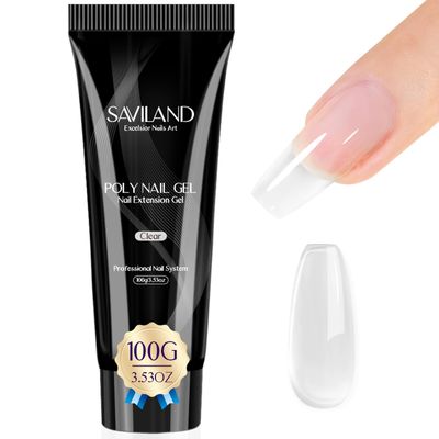 SAVILAND Large Clear Poly Gel: 100g Natural Nail Extension Poly Hard Gels For Starter Salon-Like Strengthener Long Lasting Poly Nail Gel for Beginner &amp; Professional DIY at-Home