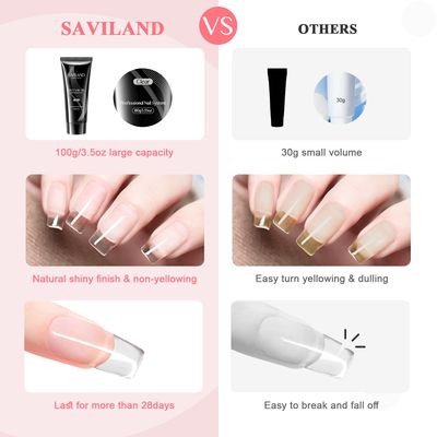 SAVILAND Large Clear Poly Gel: 100g Natural Nail Extension Poly Hard Gels For Starter Salon-Like Strengthener Long Lasting Poly Nail Gel for Beginner &amp; Professional DIY at-Home