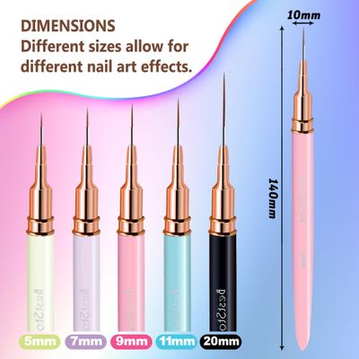 Nail Art Liner Brushes, 5Pcs Professional Gel Polish Painting Art Design Pen Set for Long Lines, Thin Details, Fine Drawing Sizes 5/7/9/11/20mm Nail Art Design Gift for Women(Multicolor)