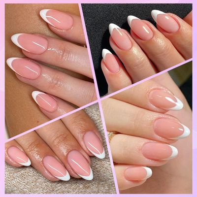 Lifextol 216PC White French Tip Press on Nails Medium Fake Nails Press ons with 10Adhesive Tabs, Pink Almond Acrylic Nails Press on Nails French Tip Nails False Artificial Fingernails Stick on Nails